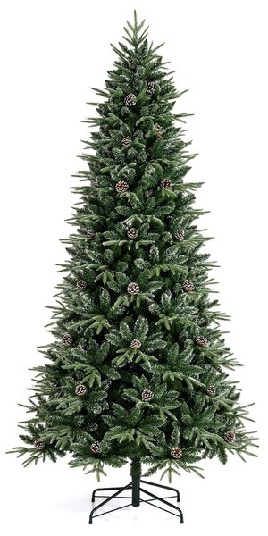 Costway Albero di natale artificiale 244 cm con 400 luci bianche calde per casa e ufficio, Albero di natale realistico con 1384 rami pigne innevate