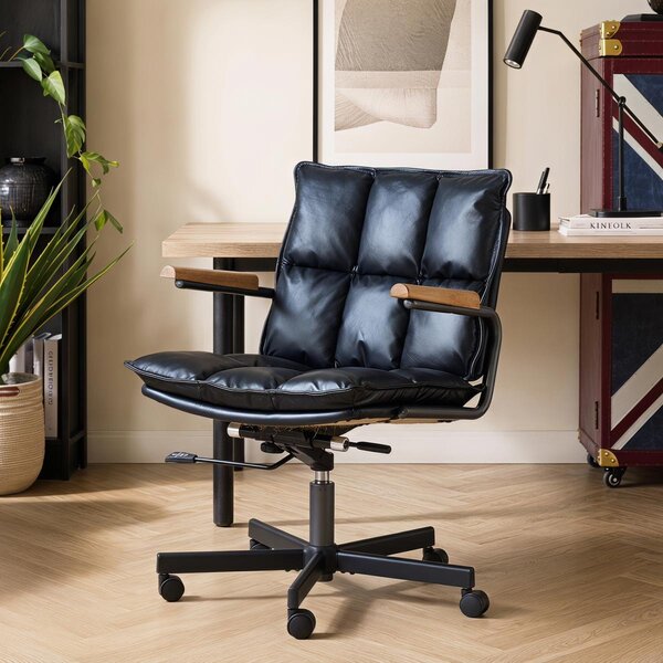 Sedia da ufficio in pelle, ergonomica, girevole, ideale per ufficio o come poltrona per dirigenti, con altezza regolabile e braccioli, colore nero