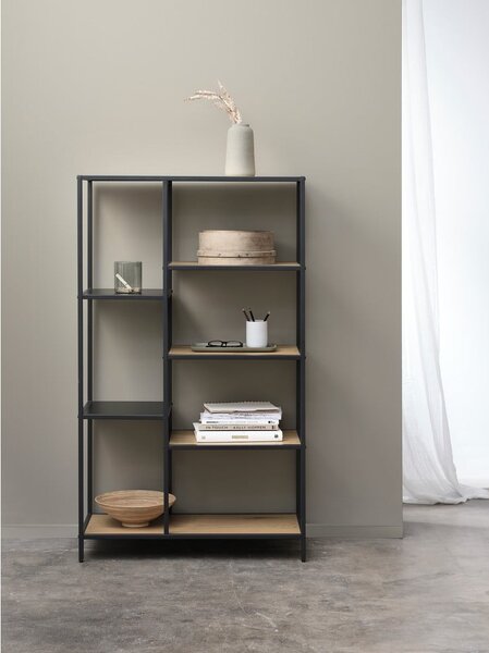 Libreria nera/di colore naturale effetto rovere 80x146x35 cm Altino – Unique Furniture