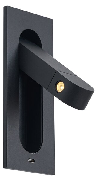 Lampada da parete moderna nera con LED e porta USB-C - Hilton