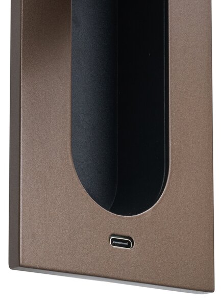 Lampada da parete moderna bronzo scuro con LED e porta USB-C - Hilton