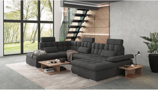 Divano angolare color antracite allungabile e con contenitore (con penisola a sinistra/a U) Merkur – Ropez