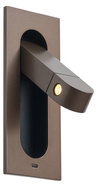 Lampada da parete moderna bronzo scuro con LED e porta USB-C - Hilton