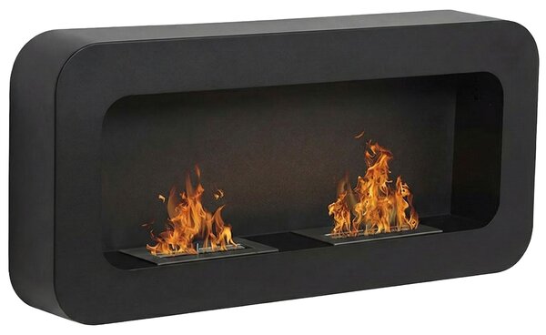 Flavia - Camino a Bioetanolo da Parete 100x46x16 cm con 2 Bruciatori 3 Litri Nero