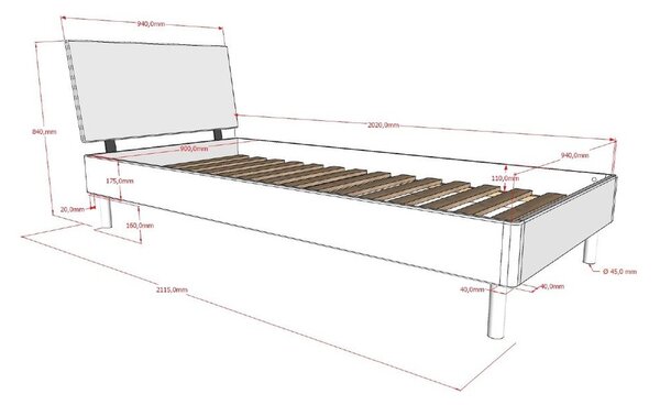Letto singolo di colore naturale in rovere massiccio con rete inclusa 90x200 cm Forrest – Vipack