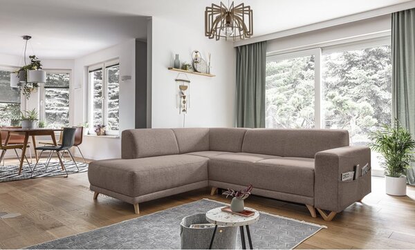 Divano angolare marrone allungabile e con contenitore (penisola a sinistra/a L) Classy Sophie – Miuform