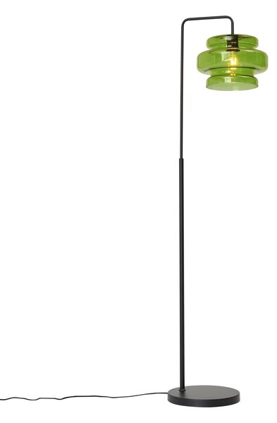 Lampada da terra retrò nera con vetro verde - Denise