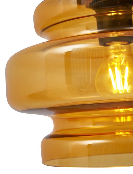 Lampada a sospensione retrò nera con vetro arancione - Denise