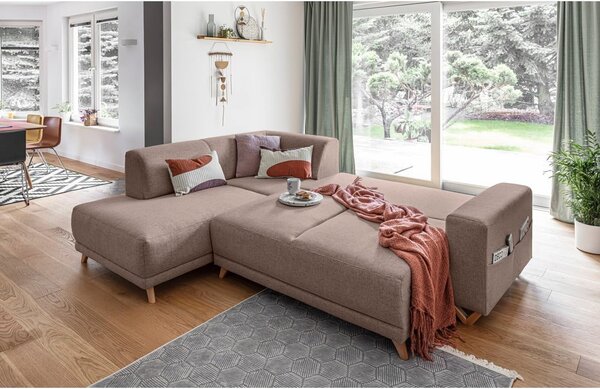 Divano angolare marrone allungabile e con contenitore (penisola a sinistra/a L) Classy Sophie – Miuform