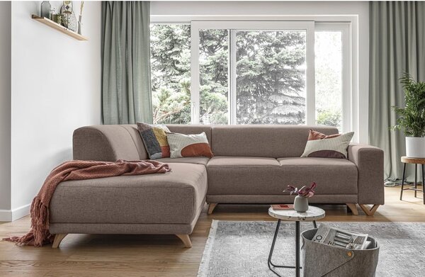 Divano angolare marrone allungabile e con contenitore (penisola a sinistra/a L) Classy Sophie – Miuform