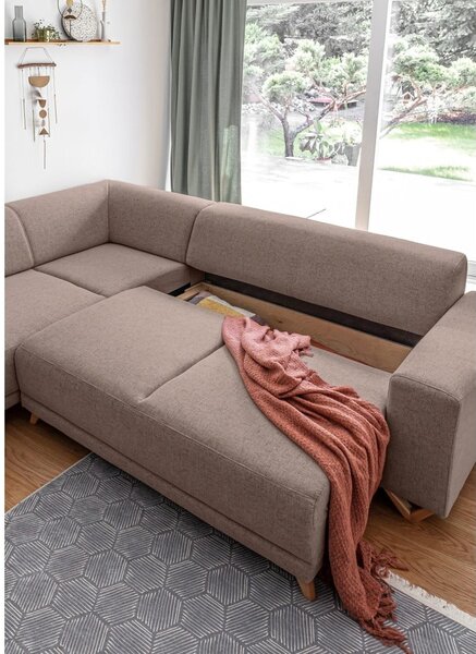 Divano angolare marrone allungabile e con contenitore (penisola a sinistra/a L) Classy Sophie – Miuform
