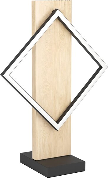 Lampada da tavolo a LED EGLO Boyal, lampada da tavolo con travi in legno, lampada da comodino in legno chiaro e metallo nero, lampada da comodino, luce bianca calda, 42,5