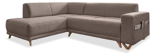 Divano angolare marrone allungabile e con contenitore (penisola a sinistra/a L) Classy Sophie – Miuform