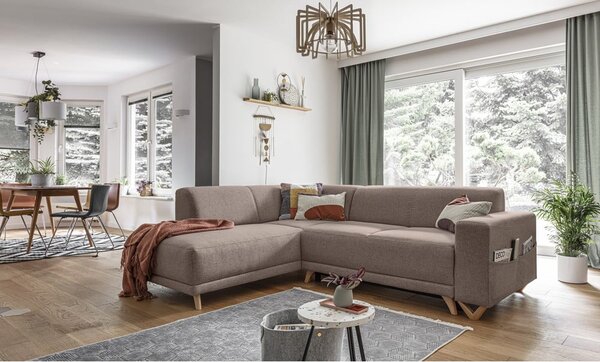 Divano angolare marrone allungabile e con contenitore (penisola a sinistra/a L) Classy Sophie – Miuform