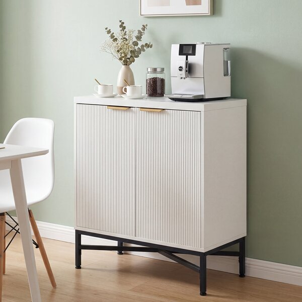 Costway Credenza da cucina moderno 2 ante ripiano regolabile legno metallo, Tavolino Buffet salvaspazio salotto corridoio Bianco
