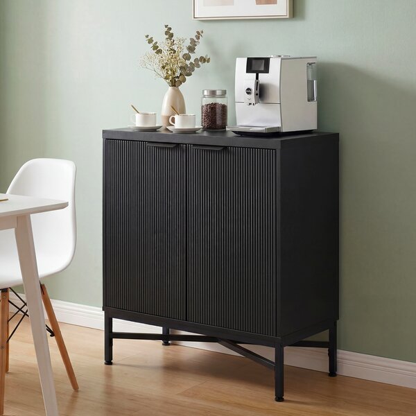 Costway Credenza da cucina moderno 2 ante ripiano regolabile legno metallo, Tavolino Buffet salvaspazio salotto corridoio Nero