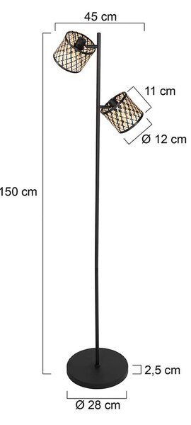Mexlite Lampada da terra Sumba, Nero, Soggiorno / Sala da pranzo, Metallo, Lampada da terra