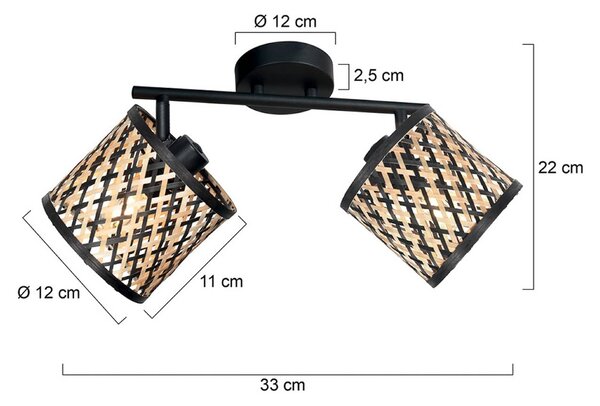 Mexlite Plafoniera soffitto Sumba, dimmerabile, Nero, Soggiorno / Sala da pranzo, bambù, Plafoniera
