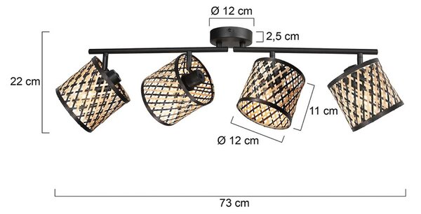 Mexlite Plafoniera soffitto Sumba, dimmerabile, Nero, Soggiorno / Sala da pranzo, bambù, Plafoniera