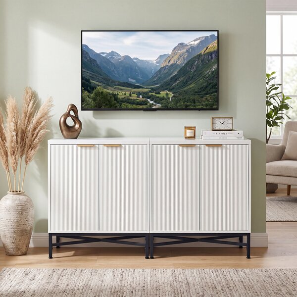 Costway Credenza da cucina moderno 2 ante ripiano regolabile legno metallo, Tavolino Buffet salvaspazio salotto corridoio Bianco