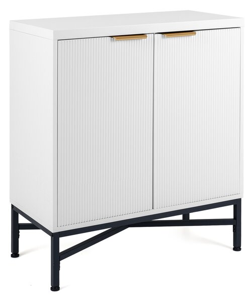 Costway Credenza da cucina moderno 2 ante ripiano regolabile legno metallo, Tavolino Buffet salvaspazio salotto corridoio Bianco