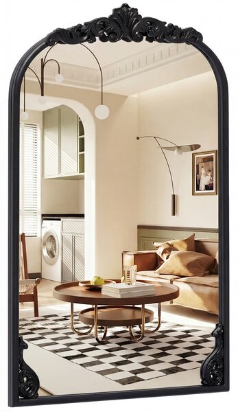 Costway Specchio da parete ad arco barocco ornato con cornice in metallo, Specchio da parete 76 x 51 cm Nero