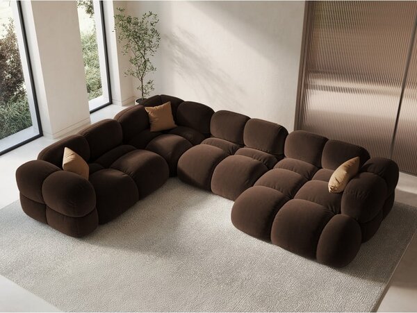 Divano angolare marrone scuro (con penisola a sinistra/a U) con rivestimento in velluto Loretto – Cosmopolitan Design