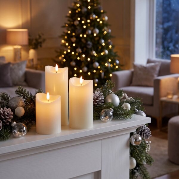 BRILAGI - Set di 3 candele LED, 2x AAA, colore crema