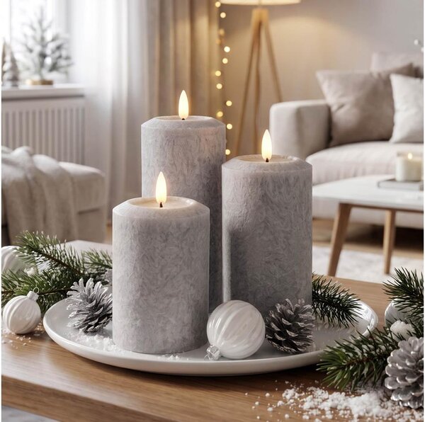 BRILAGI - Set 3x candele LED LED/2xAA grigio