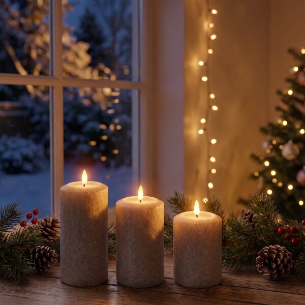 BRILAGI - Set 3x candele LED LED/2xAA grigio