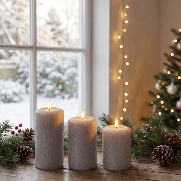 BRILAGI - Set 3x candele LED LED/2xAA grigio