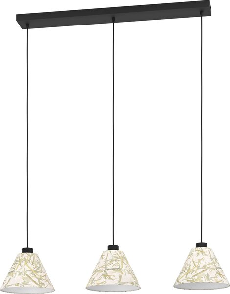 EGLO Oxpark lampada a sospensione, lampada a sospensione, lampada da sala da pranzo in metallo nero e tessuto con foglie di bambù, lampada a sospensione, attacco E27, 92 cm