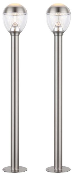 Set di 2 lampade da terra a LED, per esterni, acciaio inox, trasparente, h 99 cm