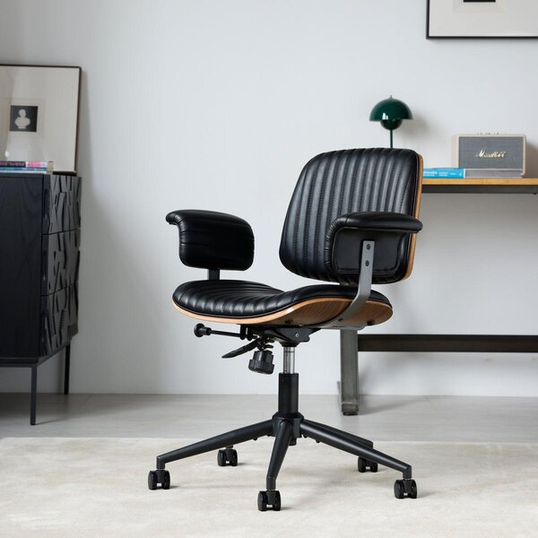 Sedia da ufficio in pelle, ergonomica, girevole, ideale per ufficio o come poltrona per dirigenti, con altezza regolabile e braccioli, colore nero