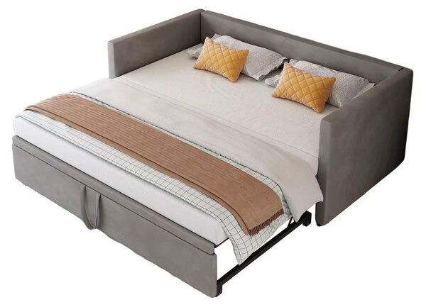 Divano letto - Modello a forma di "U" con letto estraibile - Rivestimento in velluto - 213 x 183 x 74 cm - Design moderno - Grigio - Materasso non incluso