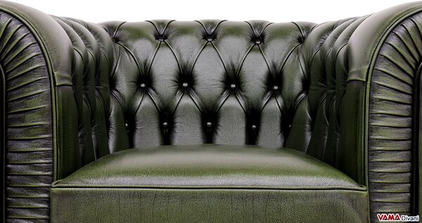 Poltrona Chesterfield Artigianale Pelle Verde Inglese