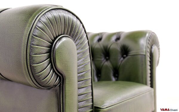 Poltrona Chesterfield Artigianale Pelle Verde Inglese