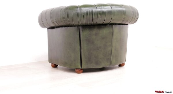 Poltrona Chesterfield Artigianale Pelle Verde Inglese
