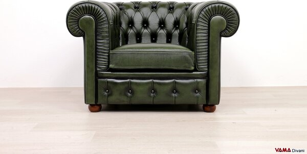 Poltrona Chesterfield Artigianale Pelle Verde Inglese
