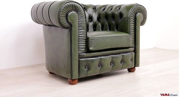 Poltrona Chesterfield Artigianale Pelle Verde Inglese