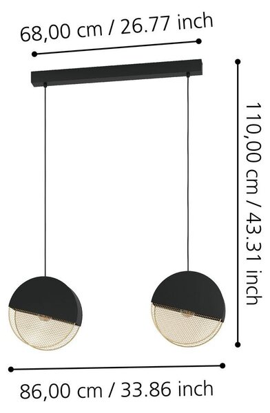 Eglo 43812 MUMBLES E27 doppia lampada a sospensione 860x90mm nero oro