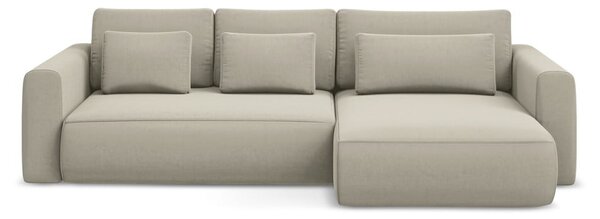 Divano angolare beige allungabile/con contenitore (con penisola a destra/con chaise lounge) con rivestimento in velluto Kapua – Makamii
