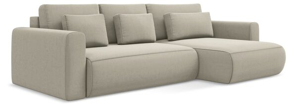 Divano angolare beige allungabile/con contenitore (con penisola a destra/con chaise lounge) con rivestimento in velluto Kapua – Makamii