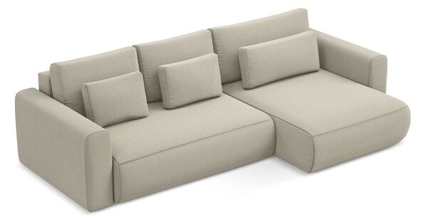 Divano angolare beige allungabile/con contenitore (con penisola a destra/con chaise lounge) con rivestimento in velluto Kapua – Makamii