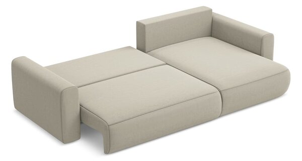 Divano angolare beige allungabile/con contenitore (con penisola a destra/con chaise lounge) con rivestimento in velluto Kapua – Makamii