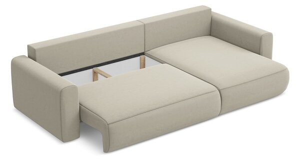 Divano angolare beige allungabile/con contenitore (con penisola a destra/con chaise lounge) con rivestimento in velluto Kapua – Makamii