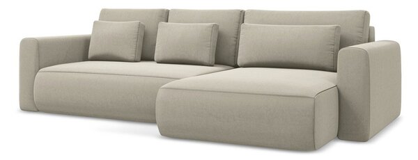 Divano angolare beige allungabile/con contenitore (con penisola a destra/con chaise lounge) con rivestimento in velluto Kapua – Makamii