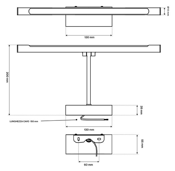 Lampada LED da Specchio 40cm Nera 6W IP54 - da Parete Colore Bianco Naturale 4.000K
