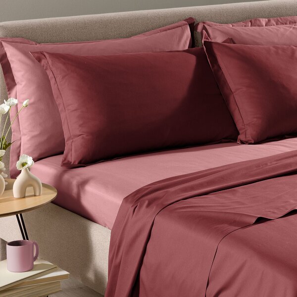 Completo Lenzuola In Cotone Vita Double Singolo Primanatura Tinta Unita Bordeaux Caleffi