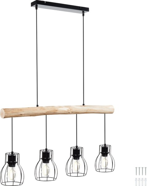 Tectake® Woody lampada a sospensione a 4 luci, 4x E27, 40 W 82 x 13,5 x 140 cm